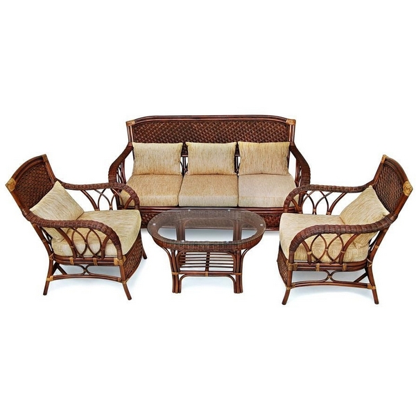 Комплект для отдыха ANDREA (диван + кресла журн. столик со стеклом подушки) Pecan Washed (античн. орех) Tetchair 6278 7316