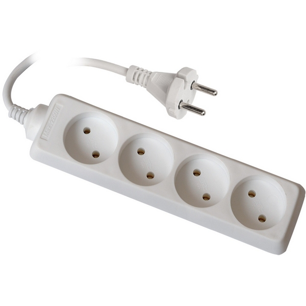 Изображение товара Удлинитель без заземления 4 гнезда, шнур 5 м Uniel S-CD4-5 белый
