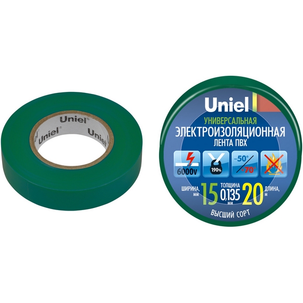 

Изоляционная лента 20м, 59мм, 0,135мм, 1шт, цвет зеленый Uniel UIT-135P 20/15/01 GRN, UIT-135P 20/15/01 GRN