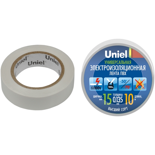 

Изоляционная лента 10м, 15мм, 0,135мм, 1шт белый Uniel UIT-135P 10/15/01 WHT, UIT-135P 10/15/01 WHT