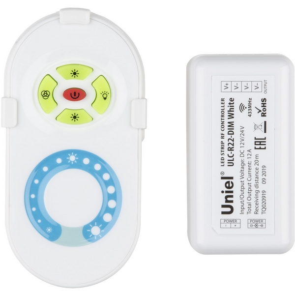 

Контроллер для управления яркостью одноцветных светодиодных источников света с пультом с ДУ Uniel ULC-R22-DIM White блистер, ULC-R22-DIM White блистер