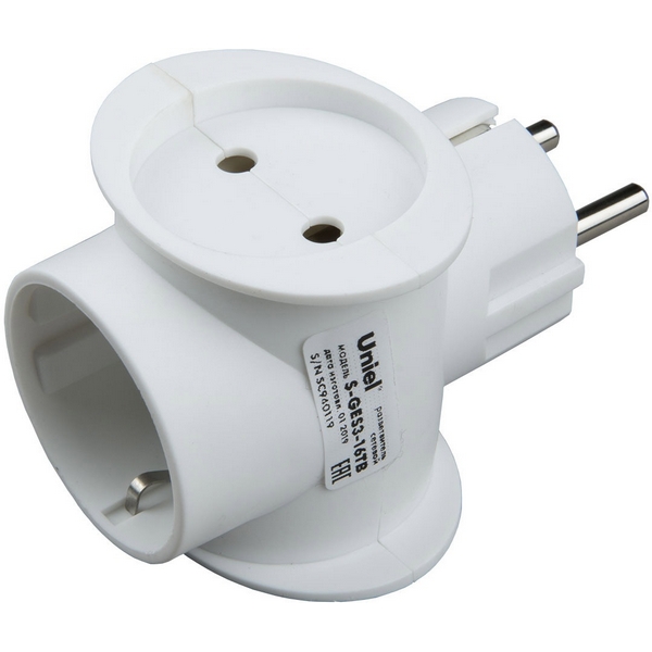 

Разветвитель сетевой. 3 гнезда (с/з 1 гнездо, б/з 2 гнезда) . 16А, 3500Ватт. белый Uniel Сетевые разветвители S-GES3-16TB, Сетевые разветвители S-GES3-16TB