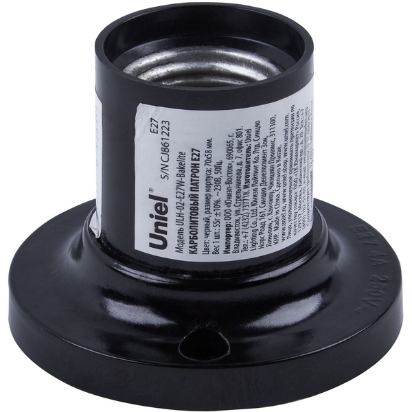 

Патрон настенный прямое основание карболитовый цоколь Е27 Uniel ULH-02-E27W-Bakelite, ULH-02-E27W-Bakelite