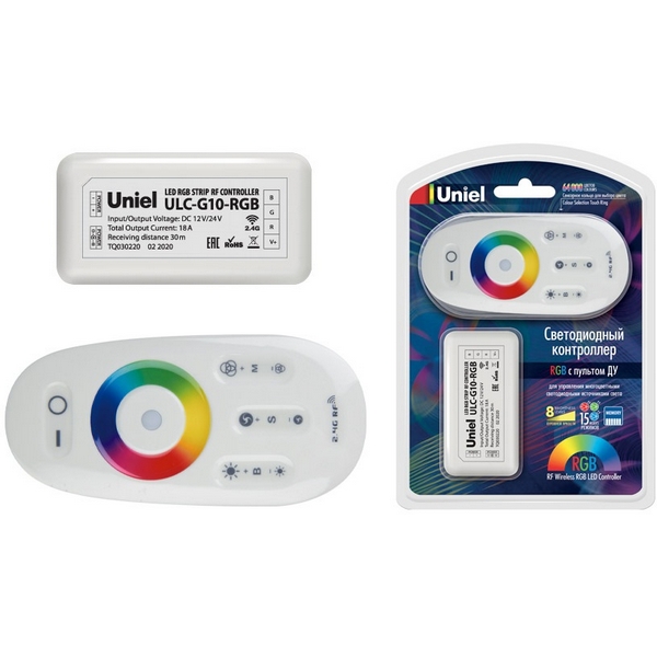 

Контроллер для управления многоцветными светодиодными источниками света 12/24B с пультом ДУ 2,4ГГц Uniel ULC-G10-RGB WHITE, ULC-G10-RGB WHITE