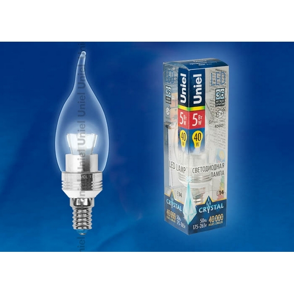 Лампочка светодиодная LED-CW37P-5W/NW/E14/CL ALC02SL пластик  .