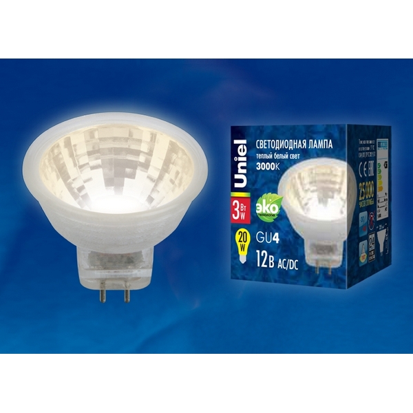 

Лампочка светодиодная LED-MR11-3W/WW/GU4 GLZ21TR Uniel, LED-MR11-3W/WW/GU4 GLZ21TR