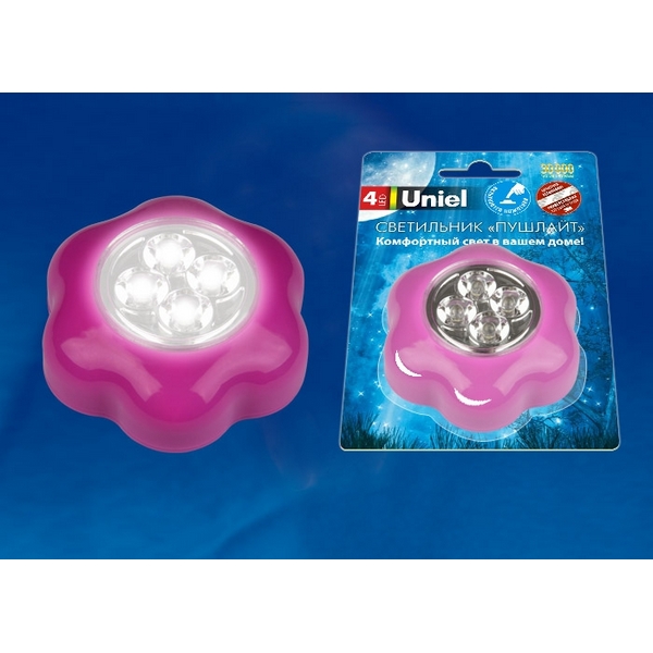 Ночник светодиодный для детской DTL-359 Цветок-A/Pink/4LED/3АAA (Uniel)