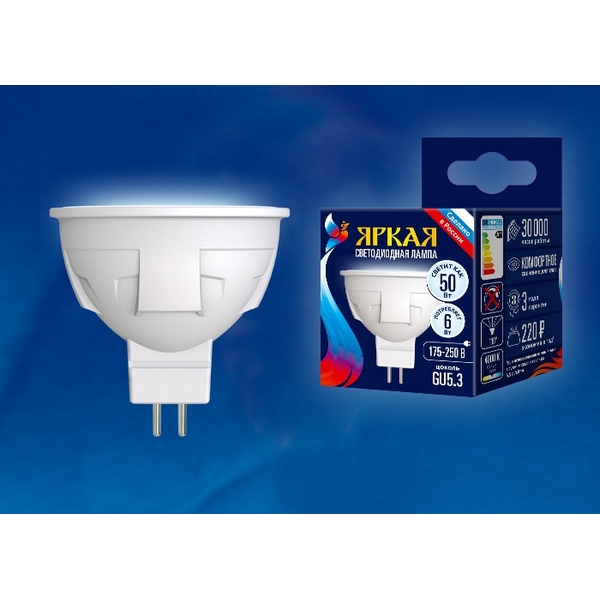 

Лампочка светодиодная 6W/NW/GU5.3/FR PLP01WH картон Uniel LED-JCDR, LED-JCDR 6W/NW/GU5.3/FR PLP01WH картон