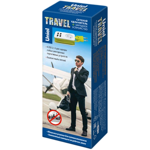 Изображение товара Удлинитель одноместный 1,5м без заземления + 4xUSB Type-A Uniel Travel S-CT1-1,5U WHITE/GREEN Изображение товара Удлинитель одноместный 1,5м без заземления + 4xUSB Type-A Uniel Travel S-CT1-1,5U WHITE/GREEN