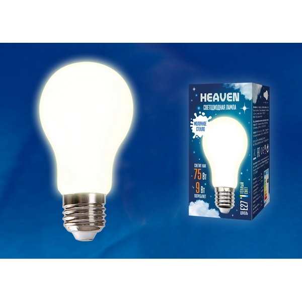 

Лампочка светодиодная LED-A60-9W/3000K/E27/FR GLH01WH Uniel, LED-A60-9W/3000K/E27/FR GLH01WH