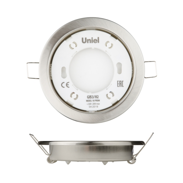 

Встраиваемый светильник круглый GX53/H2 NICKEL PROM Uniel 10, Никель, GX53/H2 NICKEL 10 PROM