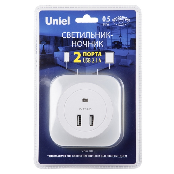 

Ночник светодиодный с датчиком освещенности DTL-321 White/Sensor/2USB Uniel, Белый, DTL-321 White/Sensor/2USB