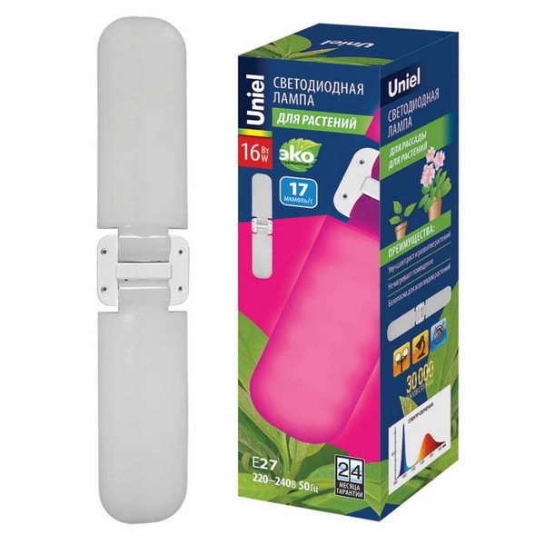 

Лампочка светодиодная для растений LED-P65-16W/SPSB/E27/FR/P2 PLP32WH Uniel, LED-P65-16W/SPSB/E27/FR/P2 PLP32WH