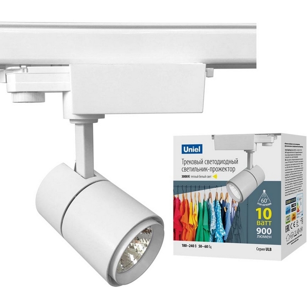 

Трековый светильник трехфазный 220V светодиодный ULB-T52-10W/3000K/H IP40 Uniel WHITE, Белый, ULB-T52-10W/3000K/H WHITE