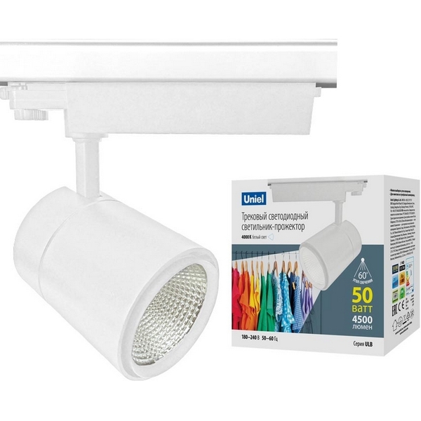 

Трековый светильник трехфазный 220V светодиодный ULB-T52-50W/4000K/B IP40 Uniel WHITE, ULB-T52-50W/4000K/B WHITE