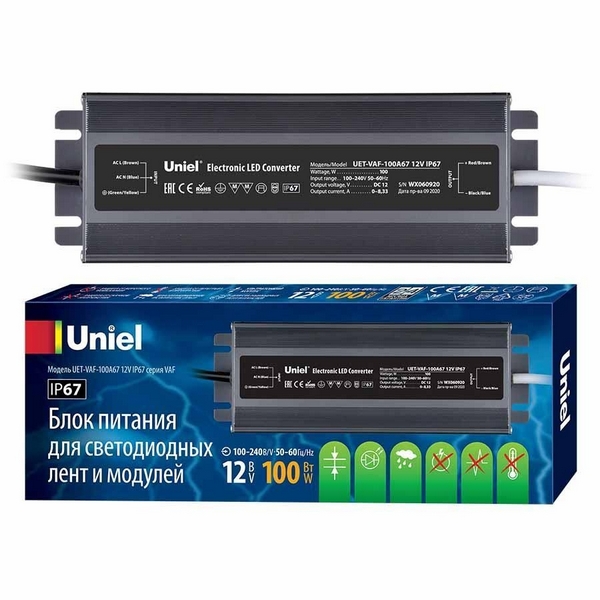 

Блок питания UET-VAF-100A67 12V IP67 Uniel UET-VAF, Серебро, UET-VAF UET-VAF-100A67 12V IP67