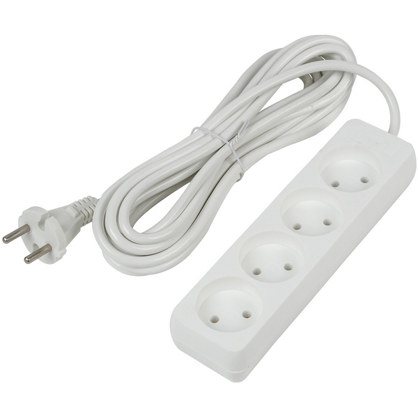 Изображение товара Удлинитель шнур 5м 4 гнезда 10A белый Uniel S-CU4-5 WHITE