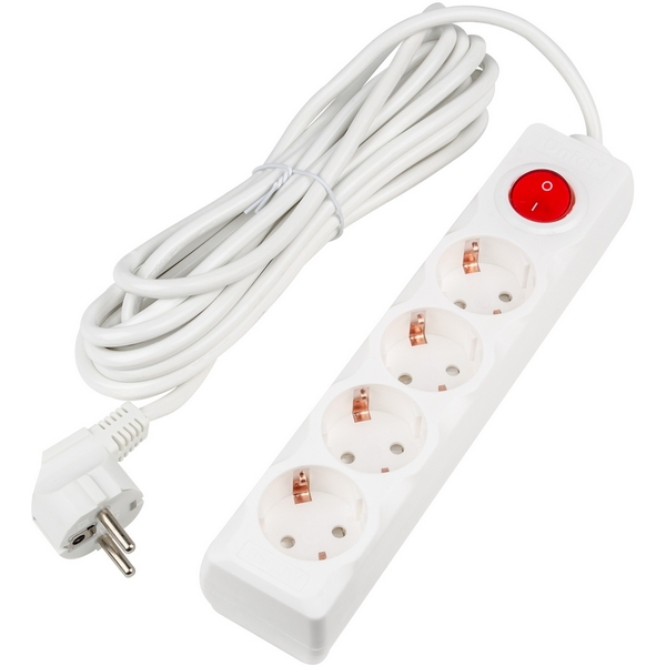 Изображение товара Удлинитель шнур 5м 4 гнезда 16A с заземлением белый Uniel