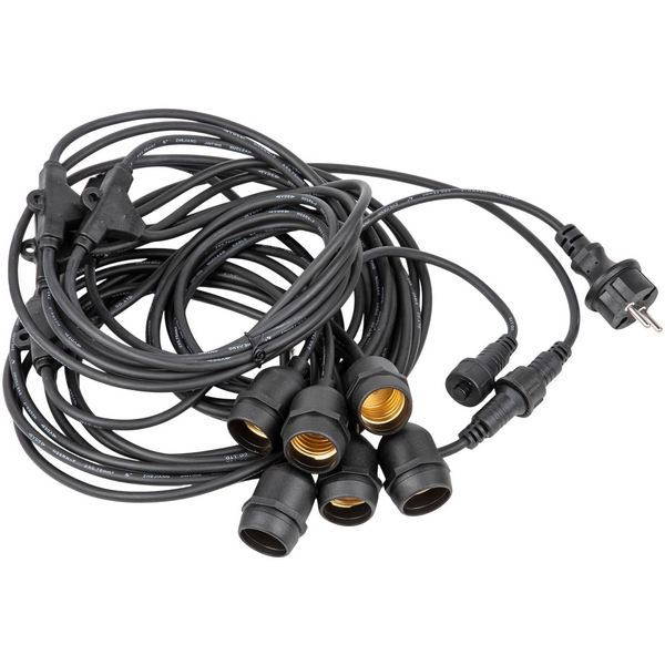 Гирлянда для освещения теплиц 5м + 3м сетевой шнур. 6 подвесов 1м с патроном E27, шаг 100см Uniel UDL-K230 6/E27/5M IP54 BLACK BELT-LIGHT GREENHOUSE