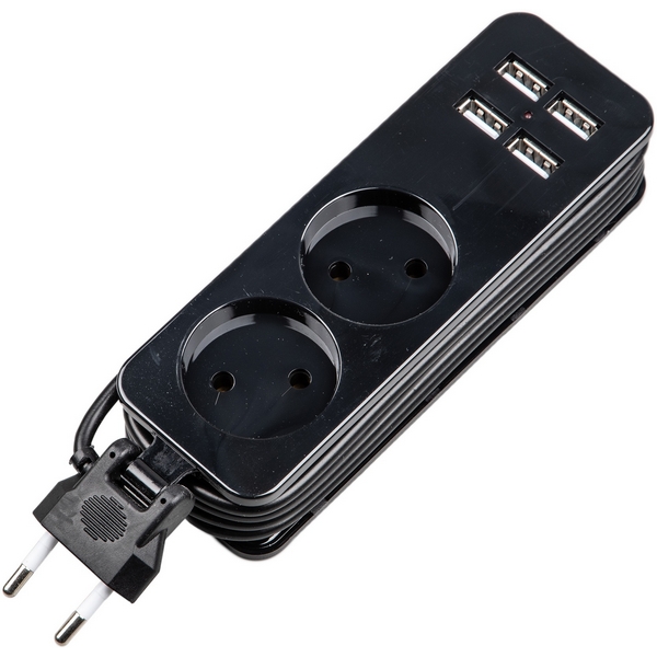 

Удлинитель шнур 1,5м., 2 гнездa, 10A, б/з, 4USB(2,1A). черный Uniel Travel S-CT2-1,5U BLACK, Travel S-CT2-1,5U BLACK