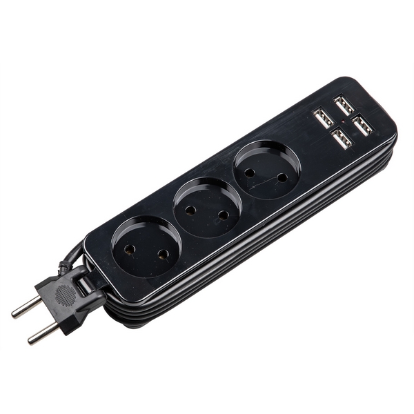 

Удлинитель шнур 1,8м., 3 гнездa, 10A, б/з, 4USB(3,1A). черный Uniel Travel S-CT3-1,8U BLACK, Travel S-CT3-1,8U BLACK