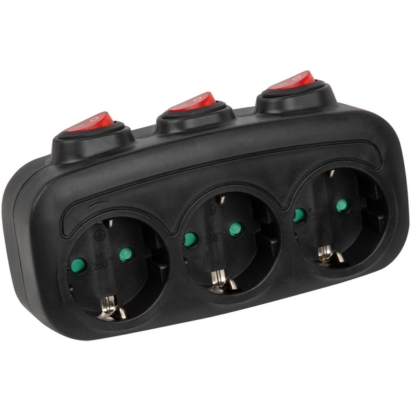 

Разветвитель сетевой с выключателем, с/з. 3 гнезда. 16А, 3500Вт. черный Uniel Сетевые разветвители S-GES3-16OB BLACK, Сетевые разветвители S-GES3-16OB BLACK