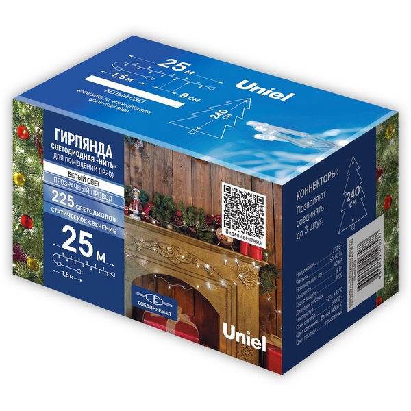 

Гирлянда светодиодная, 25м. Соединяемая. 225 светодиодов, белый свет Uniel ULD-S2500-225/STК WHITE IP20, ULD-S2500-225/STК WHITE IP20