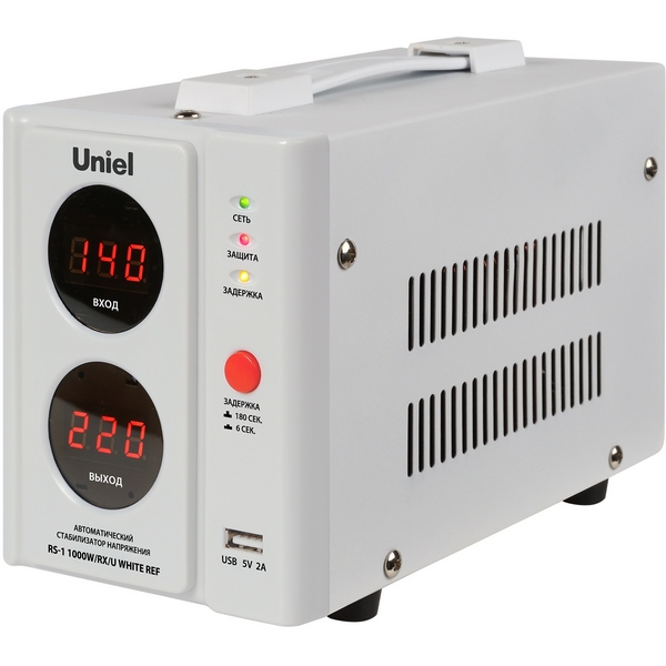 

Стабилизатор напряжения для холодильников, 1000ВА. USB разъем Uniel RS-1 1000W/RX/U WHITE REF, RS-1 1000W/RX/U WHITE REF