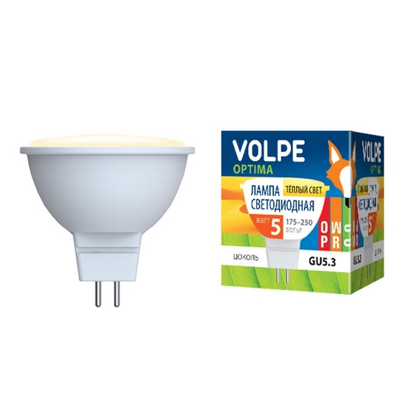 

Лампочка светодиодная LED-JCDR-5W/WW/GU5.3/O картон (Volpe), LED-JCDR-5W/WW/GU5.3/O картон