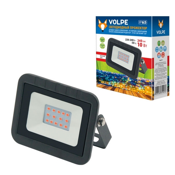 

Прожектор уличный светодиодный ULF-Q511 10W/RED IP65 220-240В картон Volpe BLACK, ULF-Q511 10W/RED IP65 220-240В BLACK картон