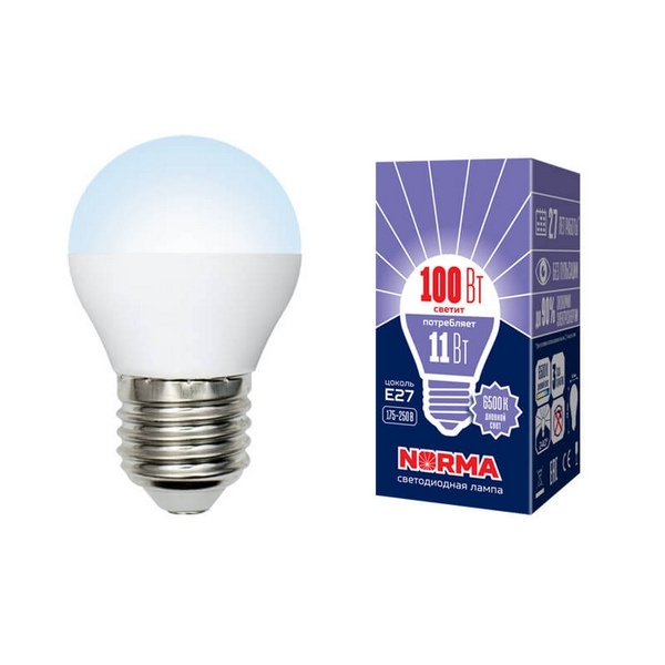 

Лампочка светодиодная LED-G45-11W/DW/E27/FR/NR картон Volpe, LED-G45-11W/DW/E27/FR/NR картон