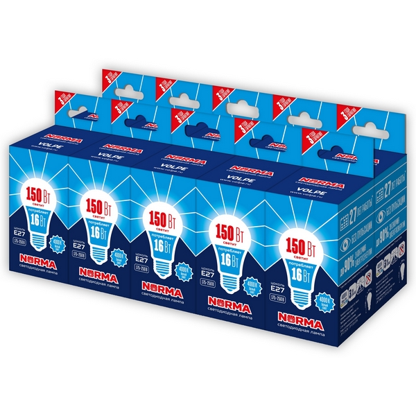 

Лампа светодиодная, матовая, белый свет 4000K Volpe Norma LED-A60-16W/NW/E27/FR/NR Набор из 10штук, Norma LED-A60-16W/NW/E27/FR/NR Набор из 10штук