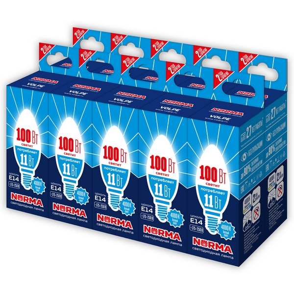 

Лампа светодиодная, матовая, белый свет 4000K Volpe Norma LED-C37-11W/NW/E14/FR/NR Набор из 10штук, Norma LED-C37-11W/NW/E14/FR/NR Набор из 10штук