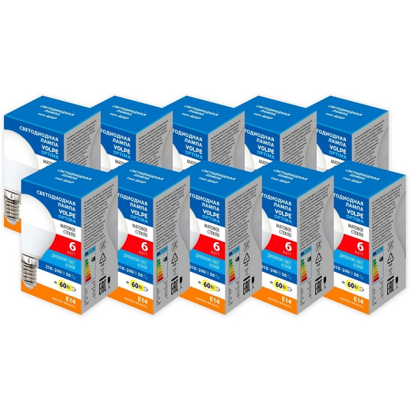 

Лампа светодиодная Volpe Optima LED-G45-6W/6500K/E14/FR/SLS Набор из 10штук шар матовая белый свет 4000K, Optima LED-G45-6W/6500K/E14/FR/SLS Набор из 10штук