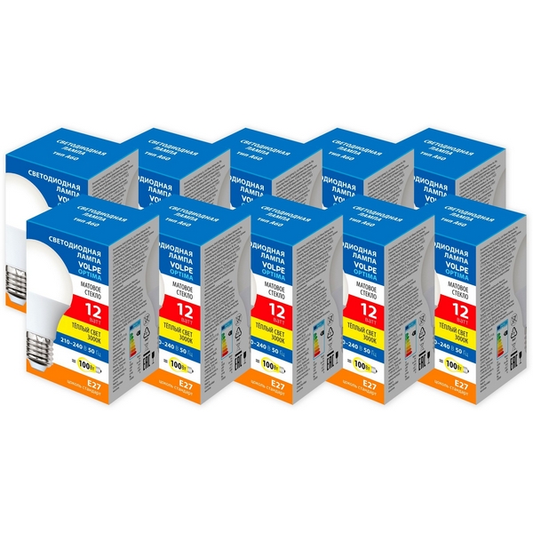 Изображение товара Лампа Volpe LED-A60-12W/3000K/E27/FR/SLS Набор из 10 шт