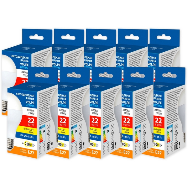 Изображение товара Лампа Volpe Optima LED-A70-22W/3000K/E27/FR/SLS Набор из 10штук