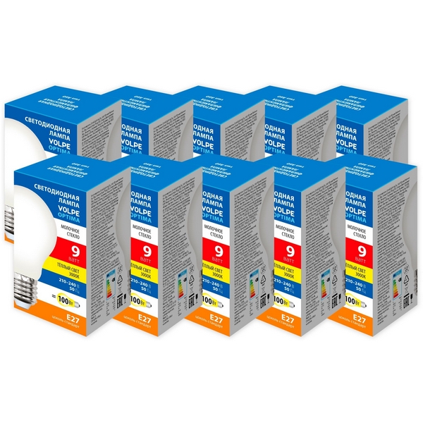 

Лампа светодиодная Volpe Optima Филамент LED-A60-9W/3000K/E27/FR/SLF Набор из 10штук матовая теплый белый свет 3000K, Optima Филамент LED-A60-9W/3000K/E27/FR/SLF Набор из 10штук