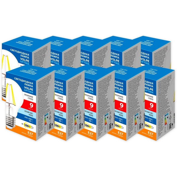 Изображение товара Лампа Volpe LED-A60 9W 4000K E27 SLF Набор 10 шт