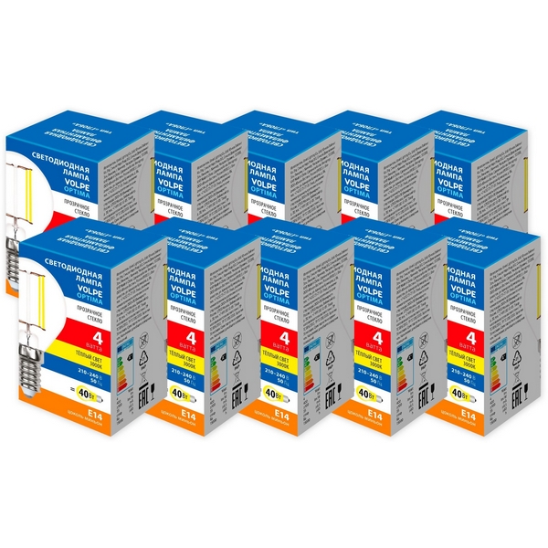 Изображение товара Лампа Volpe LED-G45-4W/3000K/E14/CL/SLF набор 10шт
