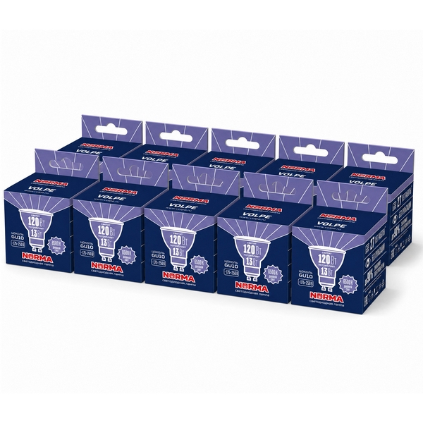Лампа светодиодная "JCDR", матовая 6500K (упаковка 10 штук) Volpe Norma LED-JCDR-13W/6500K/GU10/NR SET10