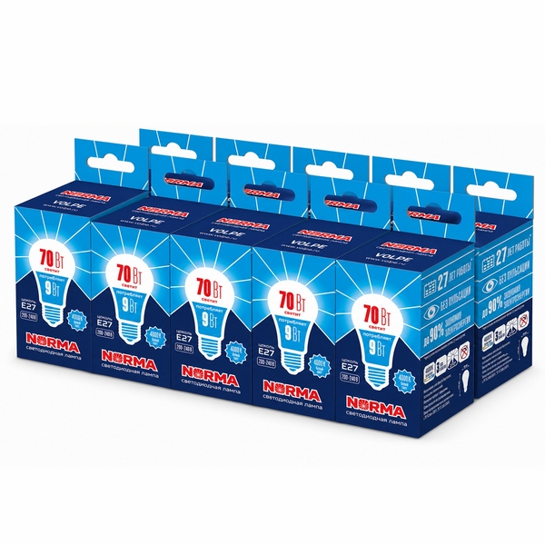 Изображение товара Лампочка светодиодная E27 9Вт Volpe NORMA LED-A60-9W/4000K/E27/FR/NR SET10 Изображение товара Лампочка светодиодная E27 9Вт Volpe NORMA LED-A60-9W/4000K/E27/FR/NR SET10