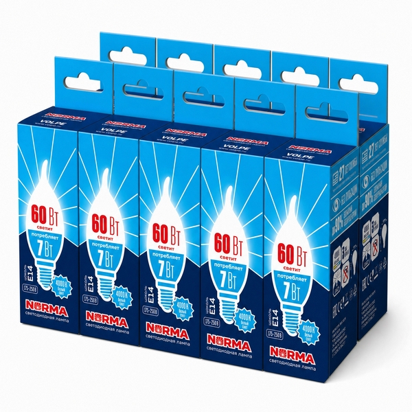 Изображение товара Лампочка светодиодная E14 7Вт Volpe NORMA LED-CW37-7W/NW/E14/FR/NR SET10
