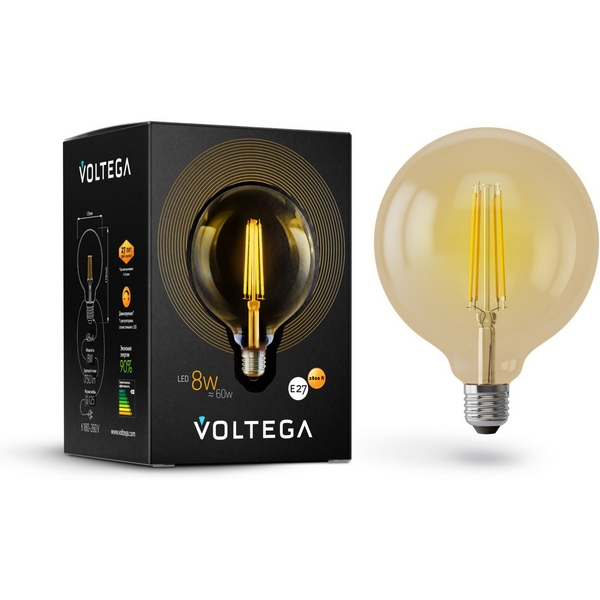 

Лампочка светодиодная груша E27 8W 2800K 600lm Voltega LOFT led 6838, Globe 6838