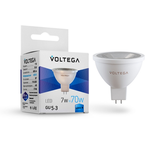

Лампочка светодиодная 4000K 570Lm GU5.3x7W Voltega Simple 7063, Sofit GU5.3 Lens 7063