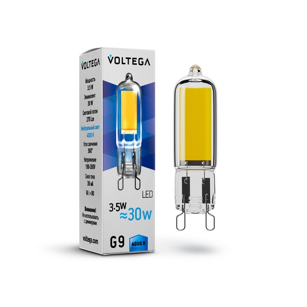 

Лампочка светодиодная 4000K 270Lm G9x3,5W Voltega Simple 7089, Simple 7089
