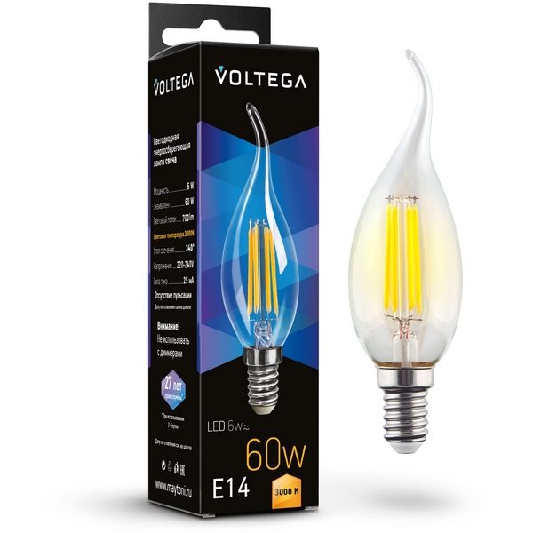 

Светодиодная лампа 6W 3000K E14 Voltega Candle wind 6W 7209, Candle wind 6W 7209