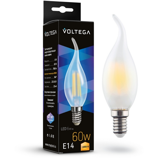 

Светодиодная лампа 6W 3000K E14 Voltega Candel wind matt 6W 7210, Candel wind matt 6W 7210