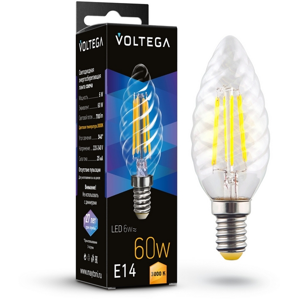

Светодиодная лампа 6W 3000K E14 Voltega Candle corn 6W 7211, Candle corn 6W 7211