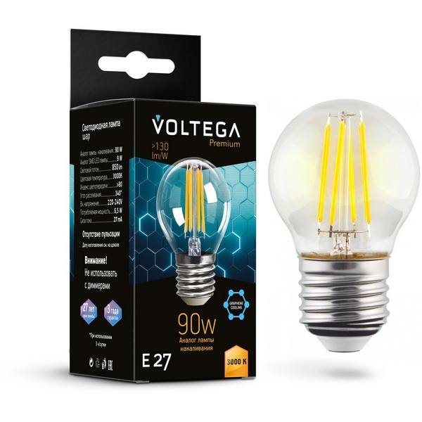 

Светодиодная лампа 9W 3000K E27 Voltega Globe E27 9W Graphene 7224, Globe E27 9W Graphene 7224