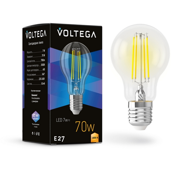 

Светодиодная лампа A60 7W 3000K E27 Voltega General purpose bulb E27 7W 7225, General purpose bulb E27 7W 7225